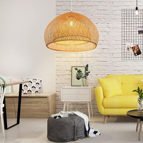 Arturesthome Bamboo Pendant Light for Kitchen Island, Wicker Chandelier Lighting, Handmade Woven Hanging Ceiling Light Lampshade for Living Room Bedroom in Kuwait