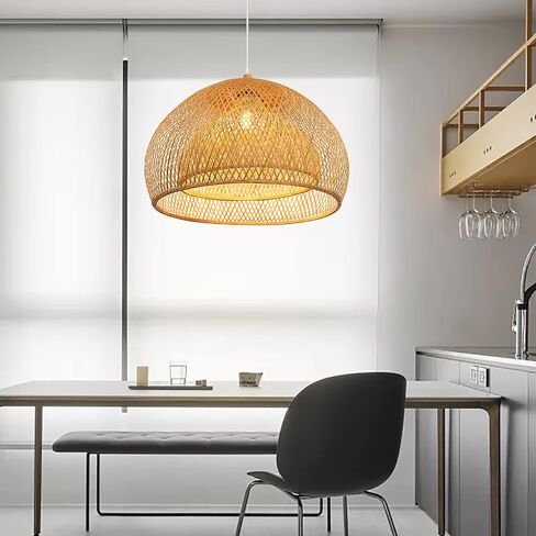 Arturesthome Bamboo Pendant Light for Kitchen Island, Wicker Chandelier Lighting, Handmade Woven Hanging Ceiling Light Lampshade for Living Room Bedroom in Kuwait