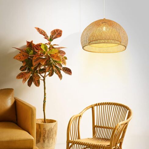 Arturesthome Bamboo Pendant Light for Kitchen Island, Wicker Chandelier Lighting, Handmade Woven Hanging Ceiling Light Lampshade for Living Room Bedroom in Kuwait