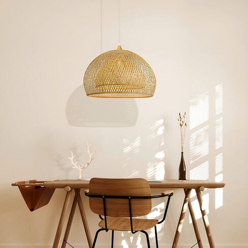 Arturesthome Bamboo Pendant Light for Kitchen Island, Wicker Chandelier Lighting, Handmade Woven Hanging Ceiling Light Lampshade for Living Room Bedroom in Kuwait