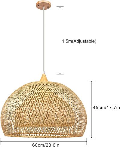 Arturesthome Bamboo Pendant Light for Kitchen Island, Wicker Chandelier Lighting, Handmade Woven Hanging Ceiling Light Lampshade for Living Room Bedroom in Kuwait
