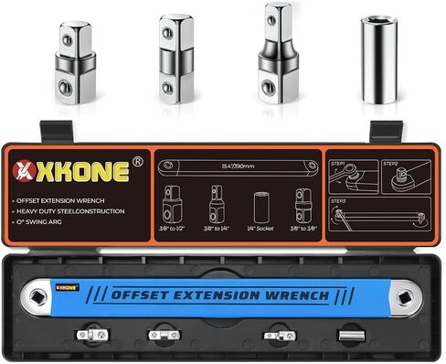 Offset Extension Wrench Set,15.4" Offset Extension Wrench with 1/4",3/8",1/2" Square Drive Adapters and 1/4" Socket.(Orange Large) in Saudi Arabia