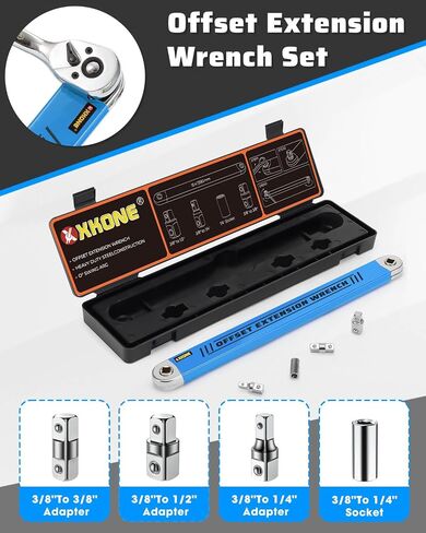 Offset Extension Wrench Set,15.4" Offset Extension Wrench with 1/4",3/8",1/2" Square Drive Adapters and 1/4" Socket.(Orange Large) in Saudi Arabia