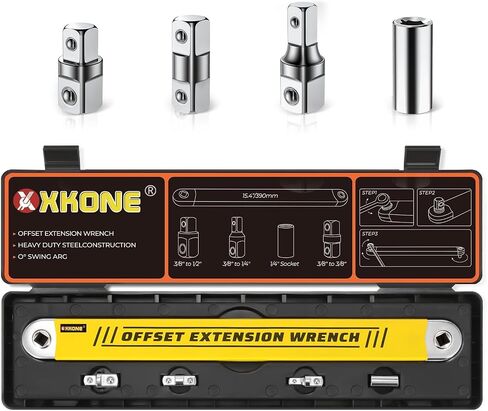 Offset Extension Wrench Set,15.4" Offset Extension Wrench with 1/4",3/8",1/2" Square Drive Adapters and 1/4" Socket.(Orange Large) in Saudi Arabia