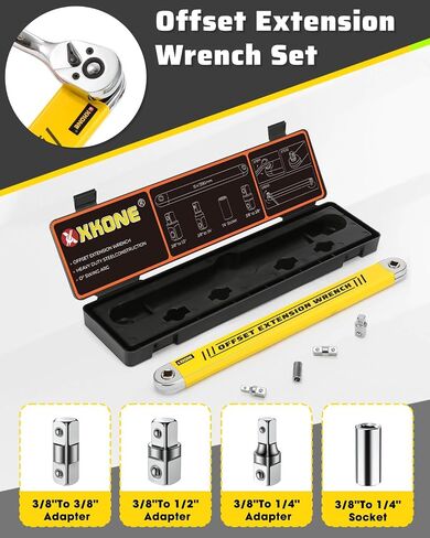 Offset Extension Wrench Set,15.4" Offset Extension Wrench with 1/4",3/8",1/2" Square Drive Adapters and 1/4" Socket.(Orange Large) in Saudi Arabia