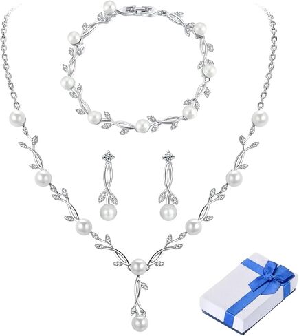 Wedding Jewelry Set for Bride Bridal Jewelry Set for Wedding Cubic Zirconia Necklace Earrings Bracelet Sets for Bride Silver Jewelry Set for Women Bridesmaid Jewelry Set for Wedding Costume Jewelry in Saudi Arabia