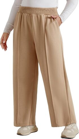 Hanna Nikole Plus Size Sweatpants for Women Drawstring Elastic Waist Casual Pants Wide Leg Lounge Pants with Pockets in Saudi Arabia