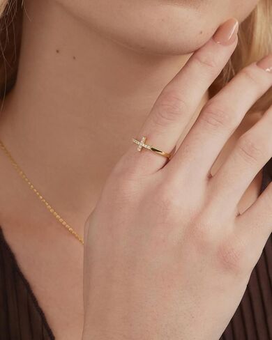 PAVOI 14K Gold Plated CZ Cross Ring | Eternity Promise Ring for Her | Infinity Wedding Band Ring in Saudi Arabia