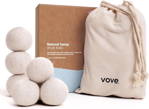 Vove | Natural Hemp Dryer Balls | 5x More Absorbent Than Wool | Cruelty-free, Hypoallergenic & Eco-Friendly | Reduces Clothing Wrinkles and Saves Drying Time | Pack of 3 | in Kuwait