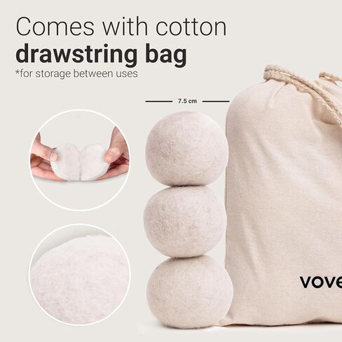 Vove | Natural Hemp Dryer Balls | 5x More Absorbent Than Wool | Cruelty-free, Hypoallergenic & Eco-Friendly | Reduces Clothing Wrinkles and Saves Drying Time | Pack of 3 | in Kuwait
