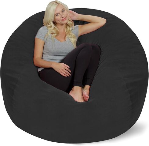 Chill Sack Bean Bag Chair: Giant 5' Memory Foam Furniture Bean Bag - Big Sofa with Soft Micro Fiber Cover - Black in Kuwait
