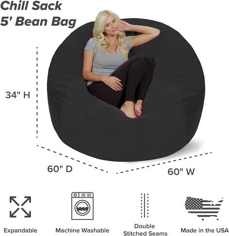 Chill Sack Bean Bag Chair: Giant 5' Memory Foam Furniture Bean Bag - Big Sofa with Soft Micro Fiber Cover - Black in Kuwait