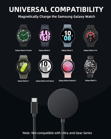 for Samsung Galaxy Watch Charger Compatible with Galaxy Watch 7/6/6 Classic/FE/5/5 Pro/4/4 Classic/3/Active 2/Active1, 5FT Type C Port Cable, Black in Kuwait