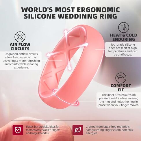 Egnaro Inner Arc Ergonomic Breathable Design, Silicone Rings for Women with Half Sizes, Women's Silicone Wedding Band, 6mm Wide - 2mm Thick in Kuwait