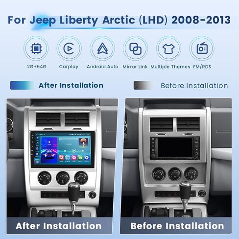 راديو ستيريو للسيارة 2+64G Android 13 CarPlay لسيارة Jeep Liberty Arctic 2008-2013 (LHD)، شاشة لمس عالية الدقة 10.1 بوصة متوافقة مع Android Auto، كاميرا احتياطية AHD، وصلة مرآة، GPS، WiFi، FM RDS in Saudi Arabia