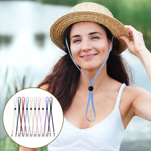 10 Pcs Hat Strap Hat Clip for Travel Hats Removable Chin Cord, Windproof Hat Strap Clips Anti-Lost Cap Strap Clips for Golfing Boating Fishing Hat Outdoor(10 Colors) in Saudi Arabia