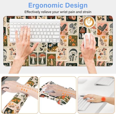 MOSISO Desk Pad Mat Keyboard Mouse Pad Set, Large Gaming Mouse Pad&Keyboard Wrist Rest&Mouse Pad with Wrist Rest&Coaster, Ergonomic Non-Slip Mousepad with Memory Foam for Home Office, Vintage Mushroom in Saudi Arabia