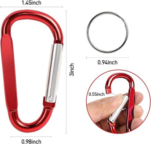 2PCS Carabiner Clip, 3" Large Aluminum Clips D Ring Shape Carabiner, Contain 2 Key Chain and 2 Key Ring Keychain Hook in Saudi Arabia