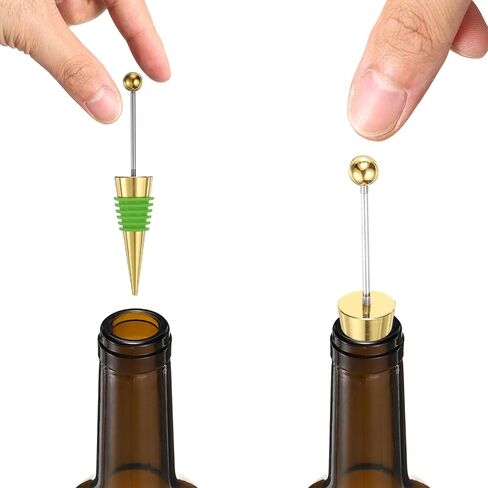 uxcell 10 Pcs Bead Wine Bottle Corks, Wine Stopper Cork, Wine Stopper, Reusable Wine Bottle Corks Sealing Plug Bottle for Beverage Holiday Party Bar,Gold/Orange in Saudi Arabia