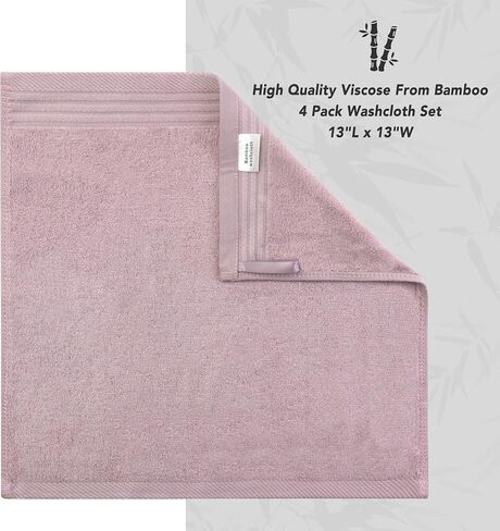 SERISIMPLE Premium Viscose Bamboo Washcloth Set - Pack of 4, 13x13 in Soft and Absorbent, Durable and Comfortable, Suitable for Body & Face, Baby and Adults (Pink/Stripes) in Kuwait