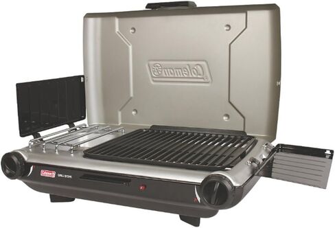 Coleman Tabletop 2-in-1 Grill & Stove with 2 Adjustable Burners, Propane Grill/Stove with Push-Button Starter, Wind Guards, Grease Tray, & 20,000 BTUs of Power for Camping, Tailgating, & More in Saudi Arabia