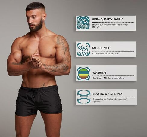 Mens Swim Trunks Quick Dry Swimwear Zipper Pockets, Swim Shorts with Mesh Lining in Kuwait