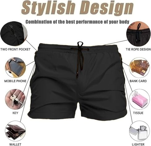 Mens Swim Trunks Quick Dry Swimwear Zipper Pockets, Swim Shorts with Mesh Lining in Kuwait