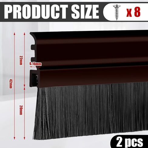 Tandefio 4 Pcs Aluminum Door Sweep Brush 1.65 x 36.5 Inch Dark Brown Door Brush Seal with Screws Nylon Bristle Weatherstrip Bottom Door Sweep for Home Garage Exterior Interior Doors in Saudi Arabia