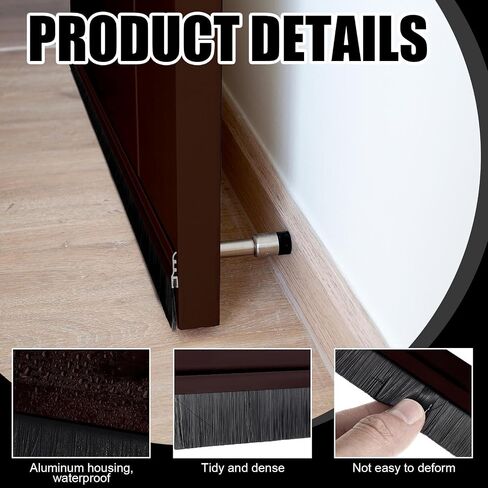 Tandefio 4 Pcs Aluminum Door Sweep Brush 1.65 x 36.5 Inch Dark Brown Door Brush Seal with Screws Nylon Bristle Weatherstrip Bottom Door Sweep for Home Garage Exterior Interior Doors in Saudi Arabia