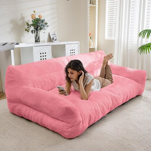 HIGOGOGO Giant Human Dog Sofa Bed, Big Comfy Floor Sofa Couch for Pet Families with Foam Chunk Supportive Mat, Corduroy Orthopedic Dog Bed for Human, Beige in Saudi Arabia