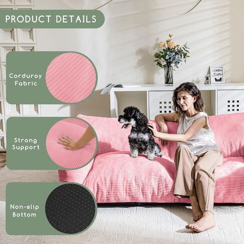 HIGOGOGO Giant Human Dog Sofa Bed, Big Comfy Floor Sofa Couch for Pet Families with Foam Chunk Supportive Mat, Corduroy Orthopedic Dog Bed for Human, Beige in Saudi Arabia