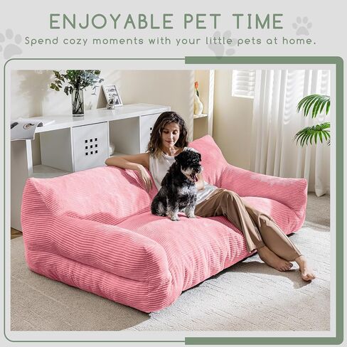 HIGOGOGO Giant Human Dog Sofa Bed, Big Comfy Floor Sofa Couch for Pet Families with Foam Chunk Supportive Mat, Corduroy Orthopedic Dog Bed for Human, Beige in Saudi Arabia
