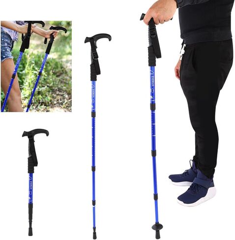 أقطاب الرحلات، تلسكوبي 4 خطوات 54-113 سم (21.3-44.5 بوصة) عصي ​​المشي، عصا مشي تلسكوبية من سبائك الألومنيوم EVA، عصا مشي محمولة للمشي لمسافات طويلة والتخييم باللون الأزرق in Kuwait