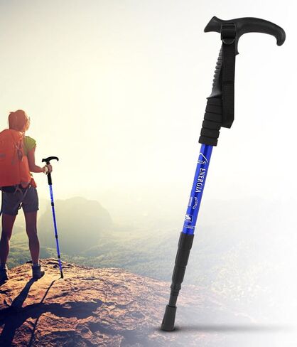 أقطاب الرحلات، تلسكوبي 4 خطوات 54-113 سم (21.3-44.5 بوصة) عصي ​​المشي، عصا مشي تلسكوبية من سبائك الألومنيوم EVA، عصا مشي محمولة للمشي لمسافات طويلة والتخييم باللون الأزرق in Kuwait