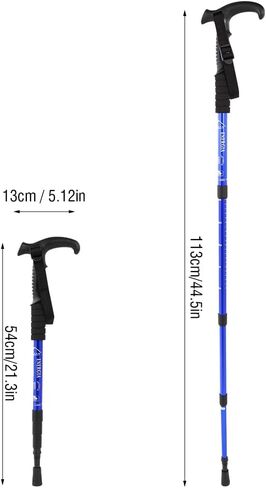 أقطاب الرحلات، تلسكوبي 4 خطوات 54-113 سم (21.3-44.5 بوصة) عصي ​​المشي، عصا مشي تلسكوبية من سبائك الألومنيوم EVA، عصا مشي محمولة للمشي لمسافات طويلة والتخييم باللون الأزرق in Kuwait
