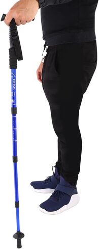 أقطاب الرحلات، تلسكوبي 4 خطوات 54-113 سم (21.3-44.5 بوصة) عصي ​​المشي، عصا مشي تلسكوبية من سبائك الألومنيوم EVA، عصا مشي محمولة للمشي لمسافات طويلة والتخييم باللون الأزرق in Kuwait