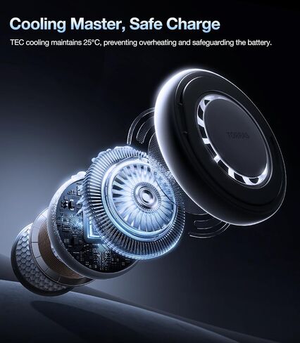 TORRAS PolarCircle Qi2 Mag-Safe Charger, Semiconductor Cooling 15W Wireless Charger for iPhone 16/15/14/13/12, Magnetic Charging Pad with 360°Spin Stand, Phone Cooler for Gaming and Live Streamin in Kuwait