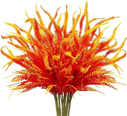 10 Bundles Artificial Pansy and Eucalyptus Flowers Faux Plastic Outdoor UV Resistant Silk Flowers for Window Box Porch Home Garden Wedding Farmhouse Decor (Autumn Orange) in Saudi Arabia