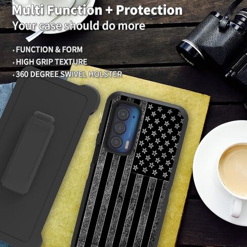 حافظة لهاتف Motorola Edge 2021 / Moto Edge 5G UW، حماية شديدة التحمل 3 طبقات هجينة مقاومة للصدمات مع حافظة بمشبك حزام لهاتف Moto Edge 2021، خلفية العلم الأمريكي in Kuwait