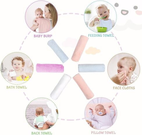 Orighty Burp Cloths for Baby 8 Pack - Super Soft & Highly Absorbent Coral Fleece Baby Burp Cloth - 20 x 10 Inch Gentle & Large Burp Rugs for Baby Sensitive Skin - Burping Cloths for Newborn Essential in Saudi Arabia