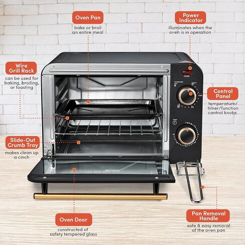 Elite Gourmet ETO490 9L/4 Slice Countertop Toaster Oven with 30-Minute Timer, Adjustable Temperature Control, Includes Baking Pan and Wire Rack, Bake, Broil, Toast, Black in Saudi Arabia