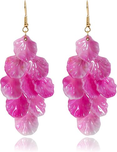 Handmade Bohemian Acrylic Flower Petal Dangle Earrings Chic Charm Layered Floral Petal Drop Earrings Fashion Flower Statement Earrings for Women Girls (Green) in Kuwait