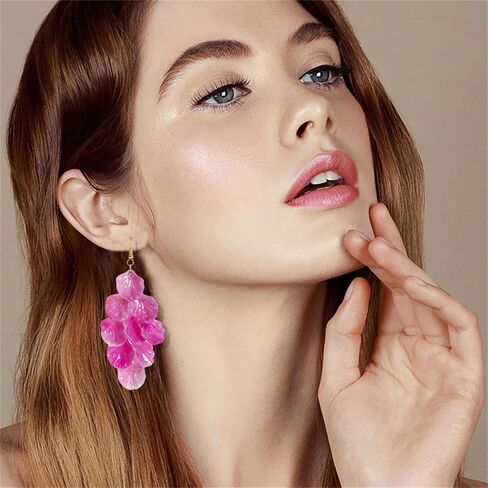 Handmade Bohemian Acrylic Flower Petal Dangle Earrings Chic Charm Layered Floral Petal Drop Earrings Fashion Flower Statement Earrings for Women Girls (Green) in Kuwait