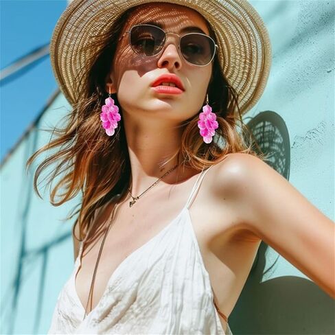 Handmade Bohemian Acrylic Flower Petal Dangle Earrings Chic Charm Layered Floral Petal Drop Earrings Fashion Flower Statement Earrings for Women Girls (Green) in Kuwait