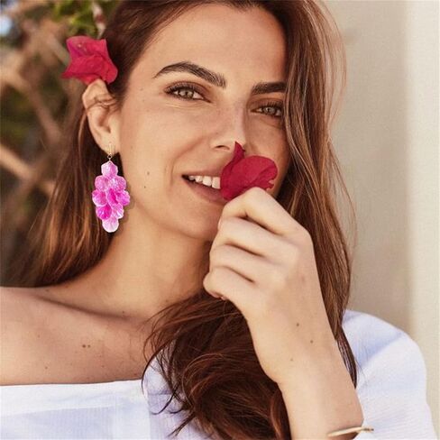 Handmade Bohemian Acrylic Flower Petal Dangle Earrings Chic Charm Layered Floral Petal Drop Earrings Fashion Flower Statement Earrings for Women Girls (Green) in Kuwait