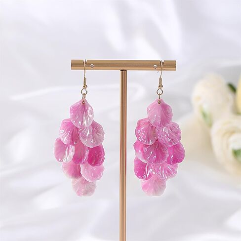 Handmade Bohemian Acrylic Flower Petal Dangle Earrings Chic Charm Layered Floral Petal Drop Earrings Fashion Flower Statement Earrings for Women Girls (Green) in Kuwait