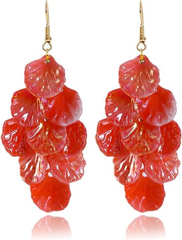Handmade Bohemian Acrylic Flower Petal Dangle Earrings Chic Charm Layered Floral Petal Drop Earrings Fashion Flower Statement Earrings for Women Girls (Green) in Kuwait