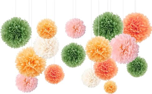 NICROHOME Sage Green Tissue Paper Pom Poms ديكورات الحفلات، 12 قطعة أبيض وردي أخضر عيد ميلاد زينة استحمام الطفل، بوهو محايدة لحفلات الزفاف وحفلات الخطوبة in Kuwait