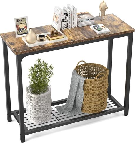 Ecoprsio Small Console Table, Sofa Table with Double Mesh Shelves, Industrial Entryway Table for Entryway, Hallway, Foyer, Front Hall, Sofa Couch, Living Room, Bar, Kitchen, 32 Inch, Rustic in Kuwait