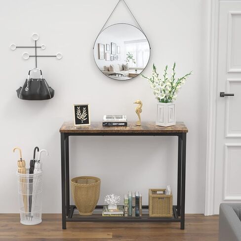 Ecoprsio Small Console Table, Sofa Table with Double Mesh Shelves, Industrial Entryway Table for Entryway, Hallway, Foyer, Front Hall, Sofa Couch, Living Room, Bar, Kitchen, 32 Inch, Rustic in Kuwait
